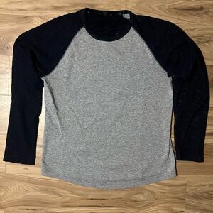 Vince Men's Colorblock Gray and Navy Crewneck Baseball Sweater